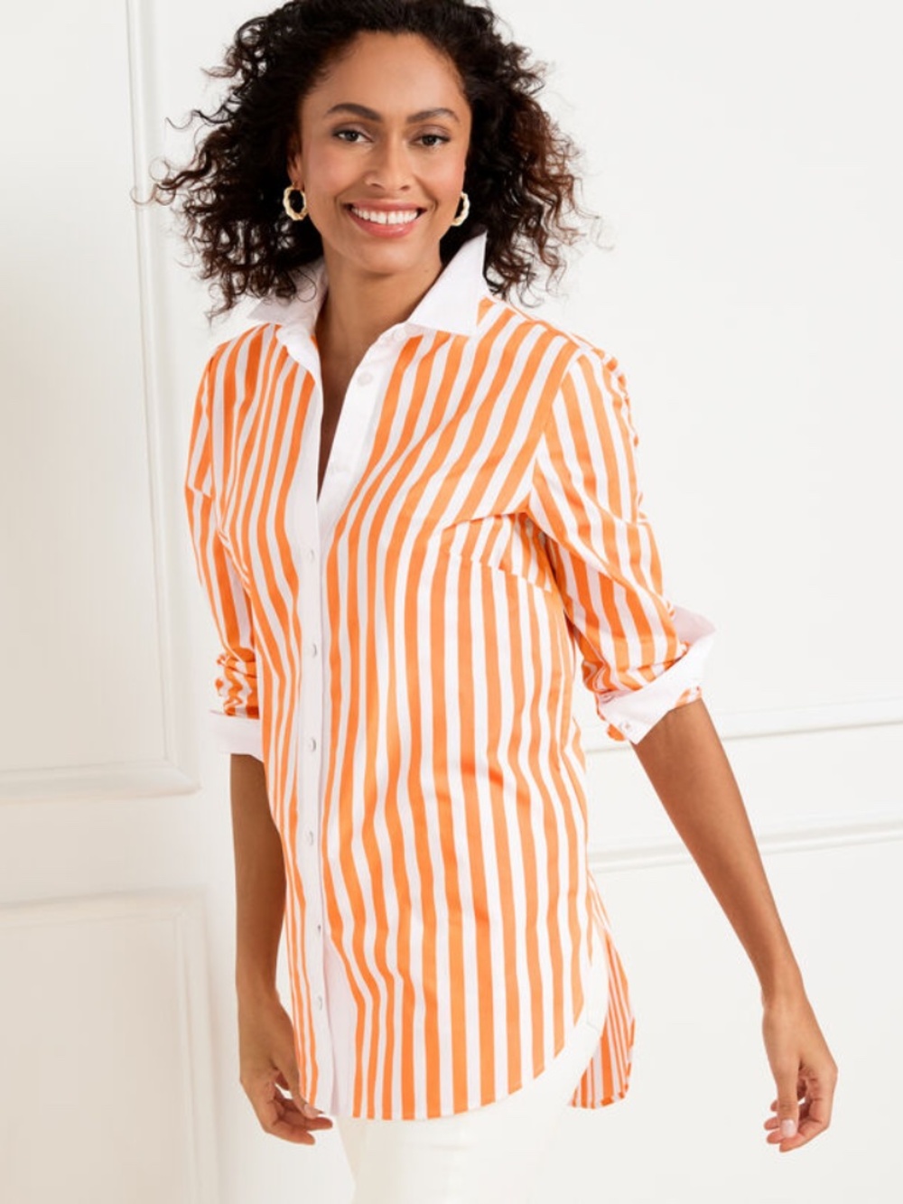 TALBOTS BOYFRIEND SHIRT - SWEET ORANGE STRIPE SIZE 3X EUC